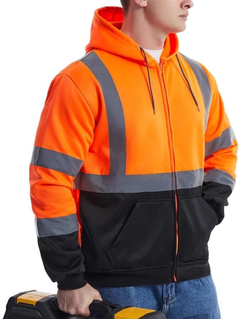 SKSafety Zippered Safety Orange Hoodie  sz m Hi Vis - Picture 2 of 3